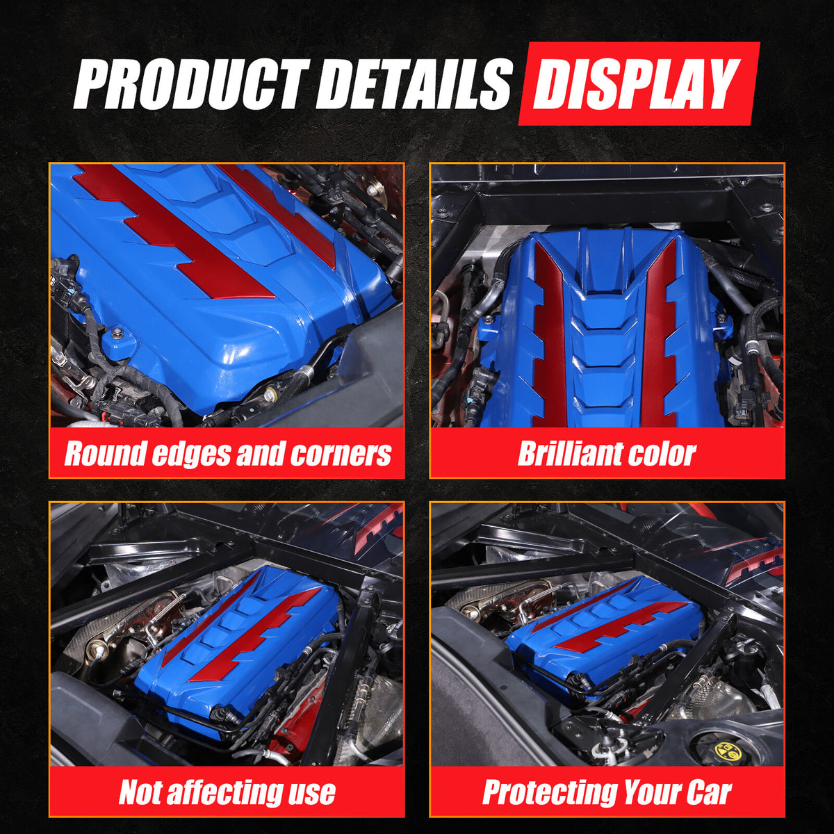 Blue Engine Bay Panel Cover Trim in Edge Red For Corvette C8 2020-26 16