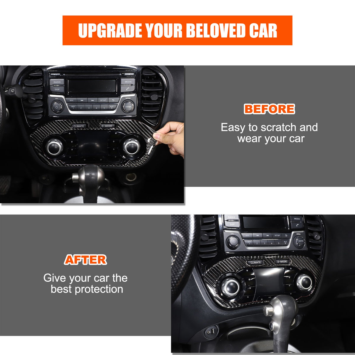 Soft Carbon Fiber Interior Center Console trim Sticker For Nissan Juke 2011-2019 221