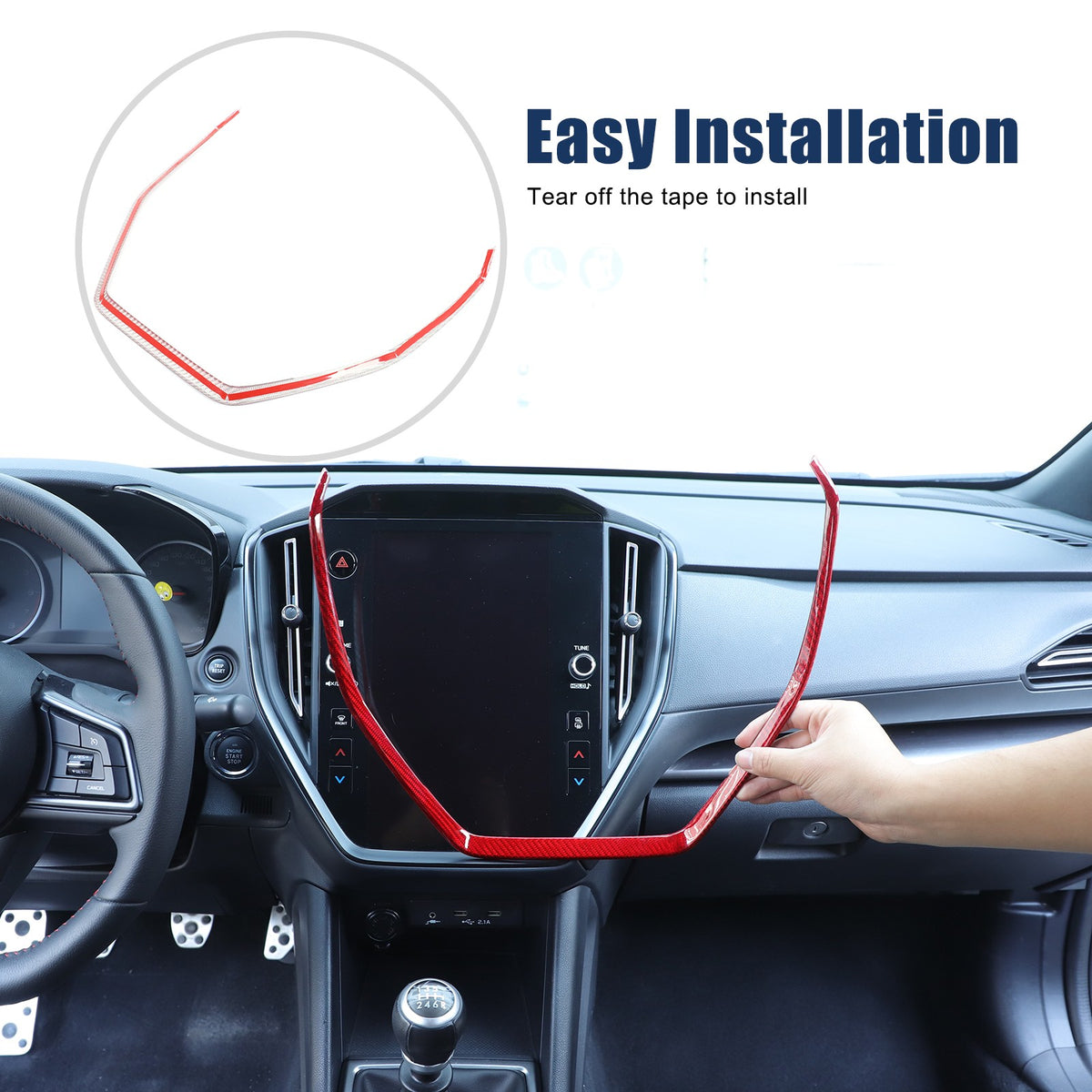 Red Real Carbon Fiber Navigation Screen Frame Trim For Subaru WRX VB MT 2022+ 9