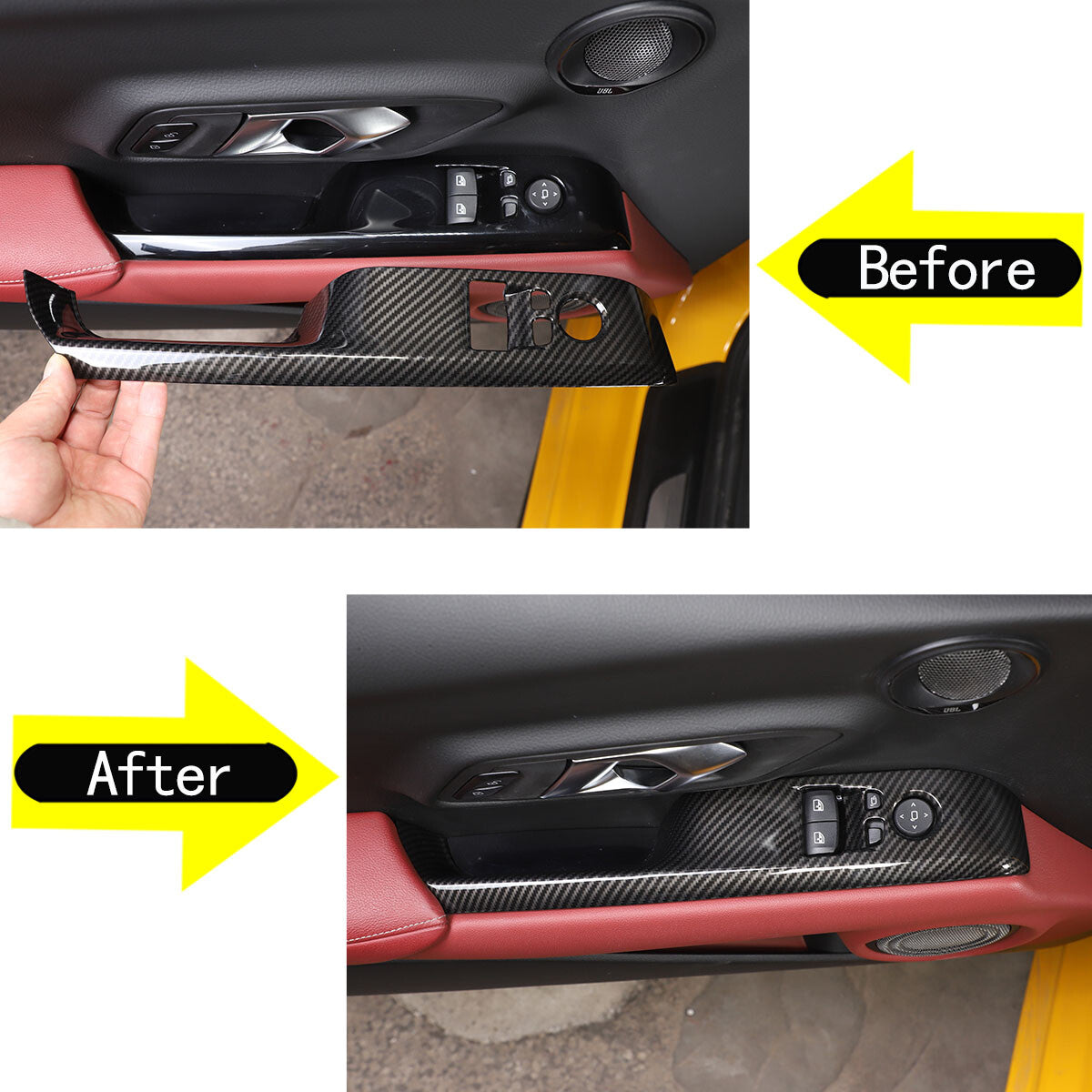 4pcs Carbon Fiber ABS Window Lift & Door handle Cover Trim For Supra A90 19-24 4
