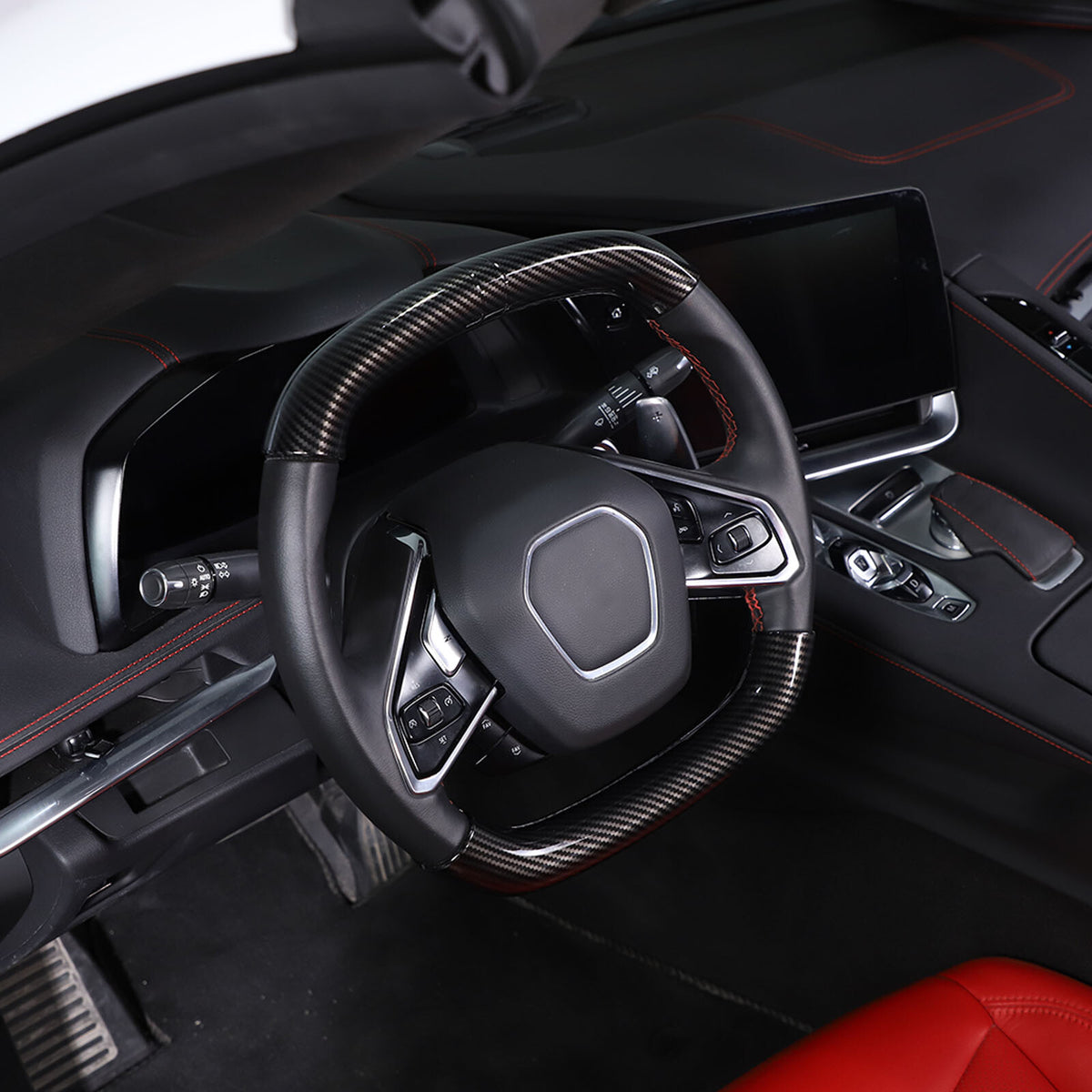 Carbon fiber Style Steering Wheel Top Lower Handle Cover Trim For C8 Corvette 3