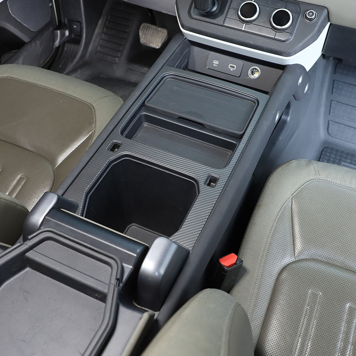 Matte Real Carbon Fiber Cup Holder Panel Trim Cover For Defender 110 90 2020-23 4