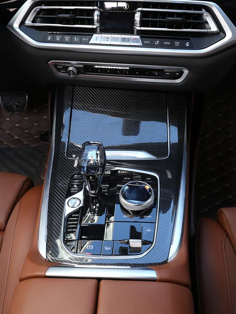 Real Carbon Fiber Car Center Console Gear Panel Cover For BMW X5 X6 X7 G05 G07 15