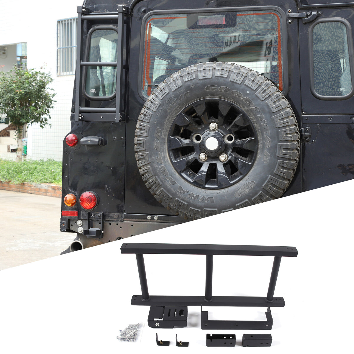Black Alloy Back Tail Door Roof Ladder Climb For LR Defender 90 110 130 04-18 US 2