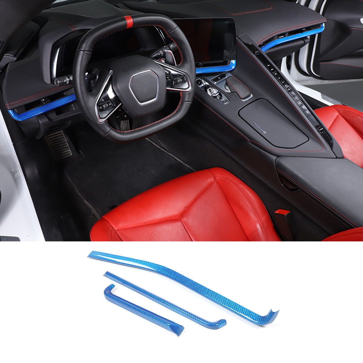 Blue Real Carbon Fiber Full Interior Set Decor Trim Kit for Corvette C8 20-25 - Variants 6-10 60