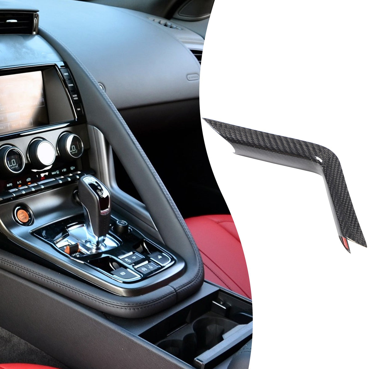Real Carbon Fiber Right L-Shaped Gear Shift Trim For Jaguar F-Type X152 2013+ 1