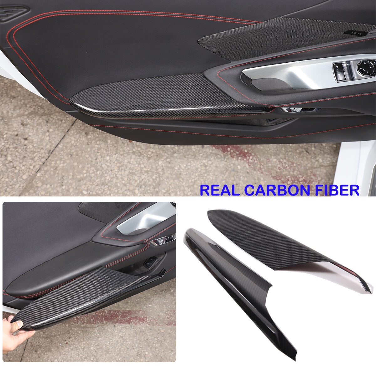 Dry Real Carbon Fiber Car Door Armrest Cover Trim For Corvette C8 Z51 Z06 20-26 2