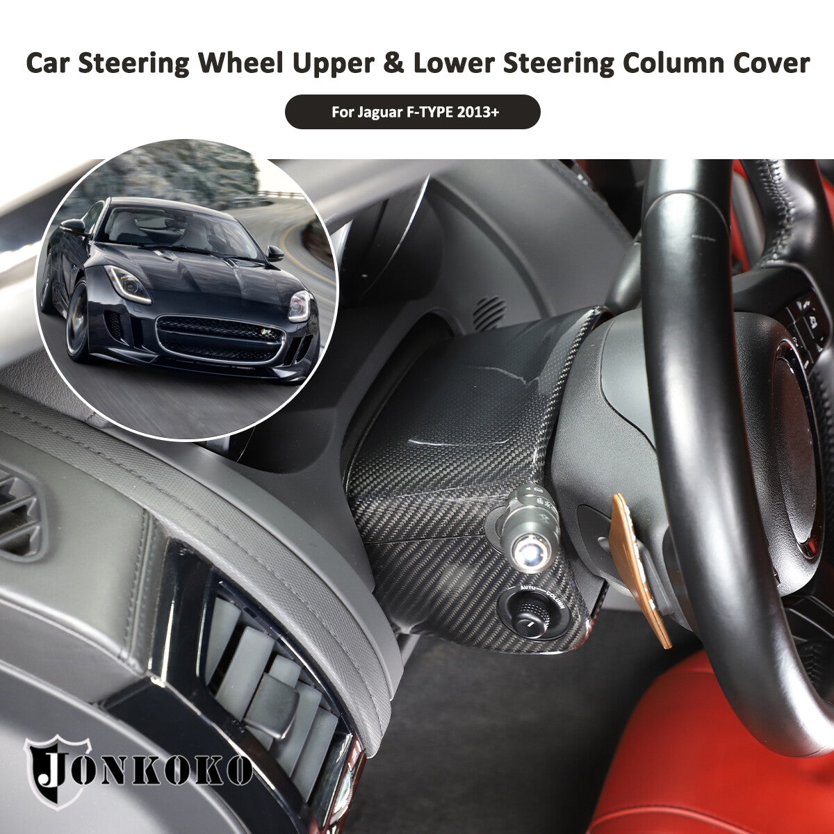 Real Carbon fiber Steering Wheel Base Trim Cover Frame For Jaguar F-TYPE 13-24 9