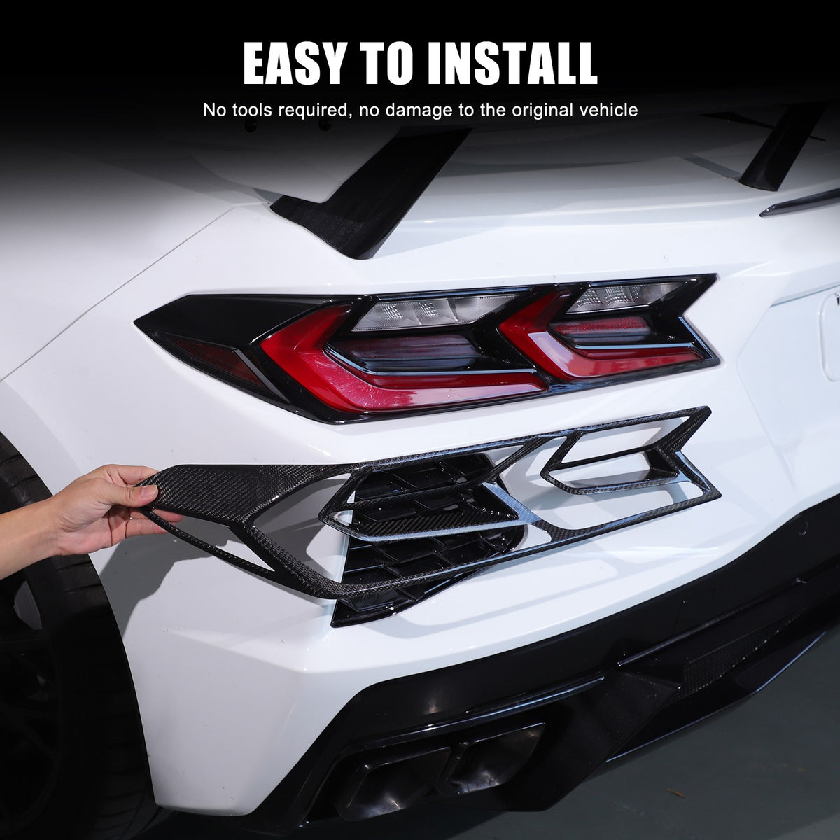 Real Dry Carbon Fiber Tail Light Trim Cover For Corvette C8 2020+ 11