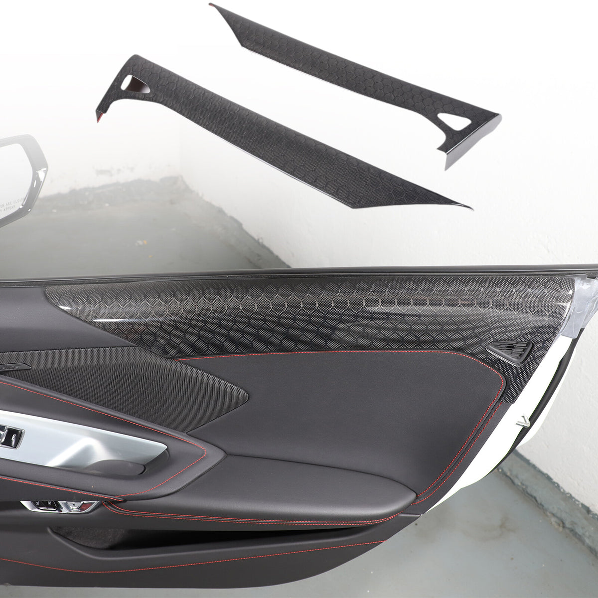 Real Honeycomb Carbon Fiber Interior Door Upper Panel trim Cover For Corvette C8 7
