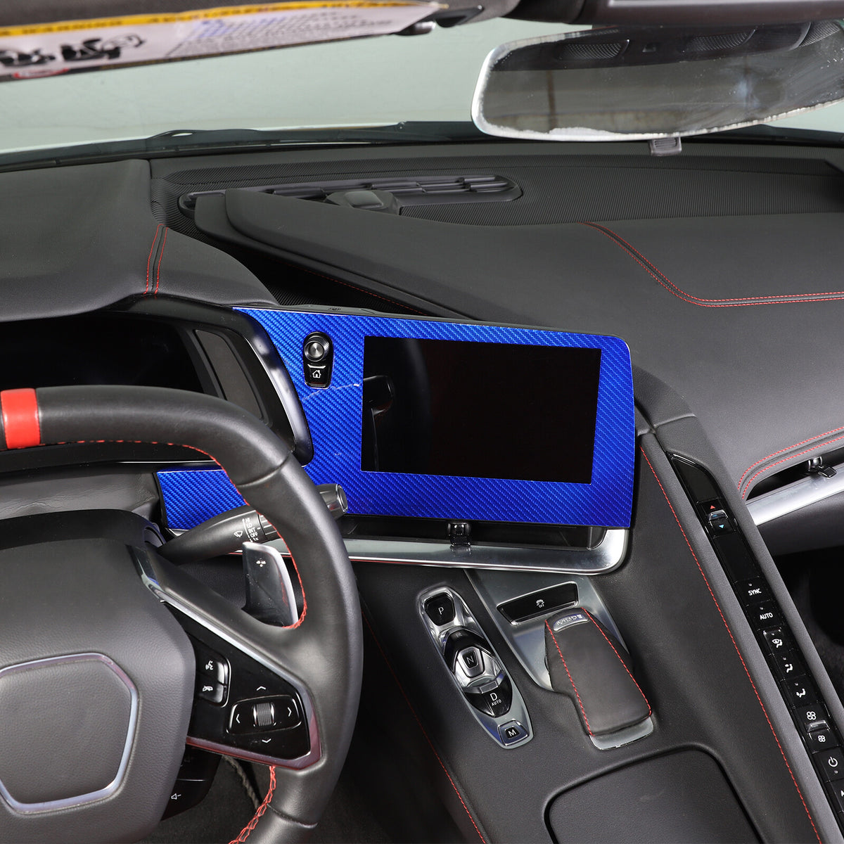 Blue Real Carbon Fiber Dashboard Navigation Srceen Trim Cover For Corvette C8 7