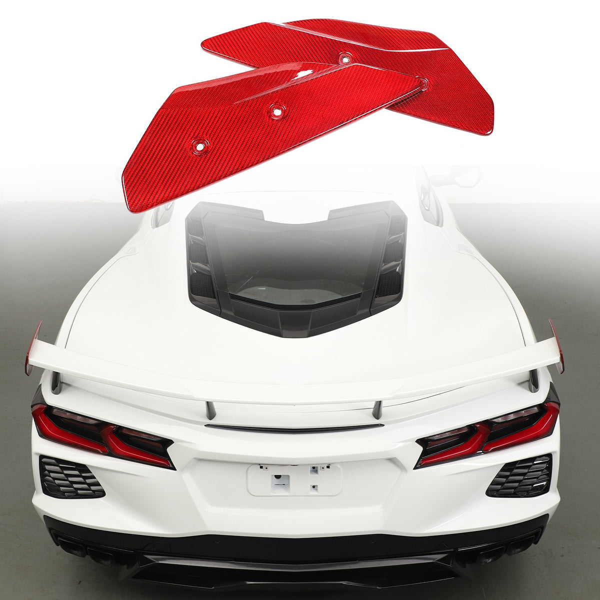 Replacement Red Real Carbon Fiber Rear Spoiler Panel Trim For Corvette C8 2020+ 21