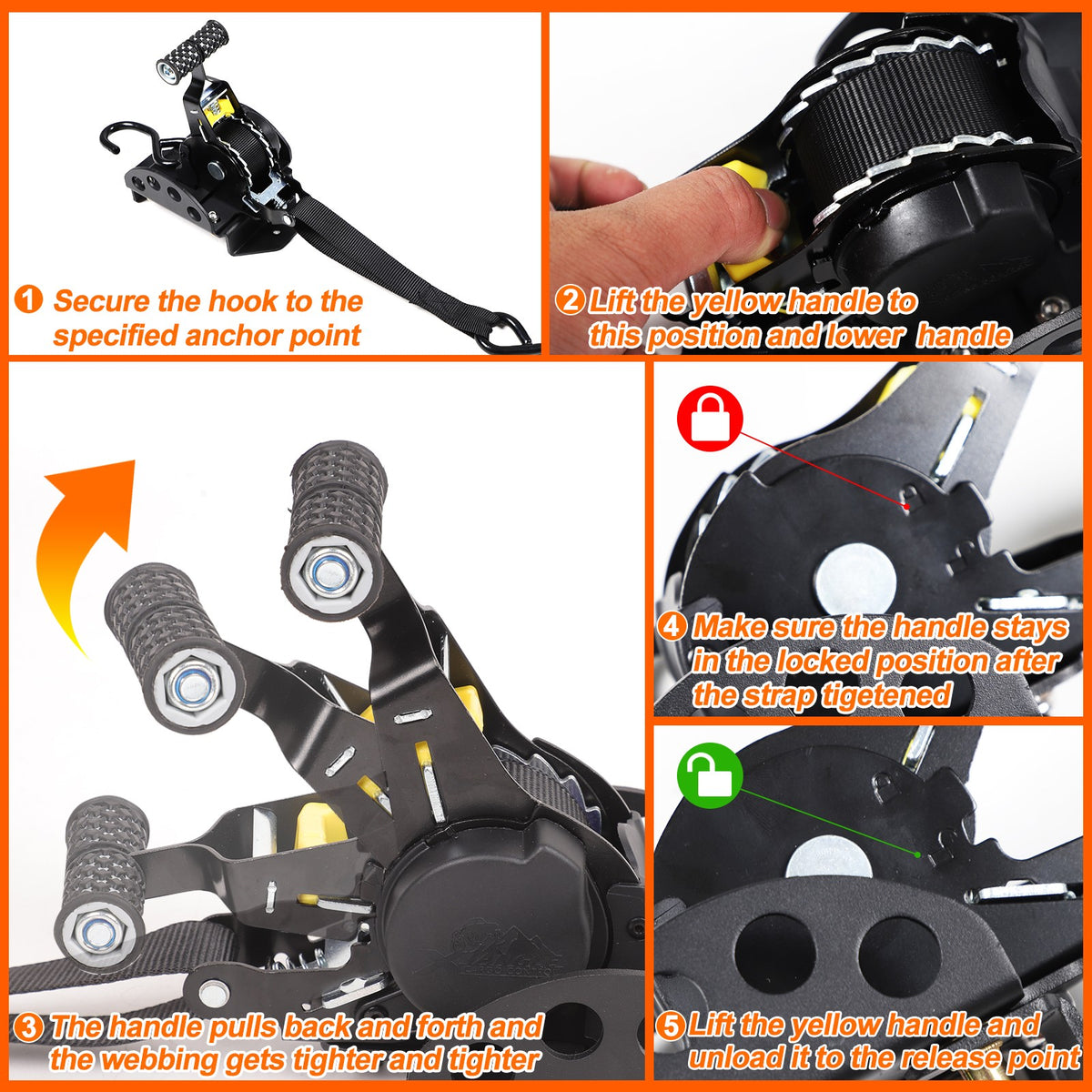 Carbon Steel Truck Bed Tie Down Ratchet Strap For Nissan Frontier 2009-2017 8