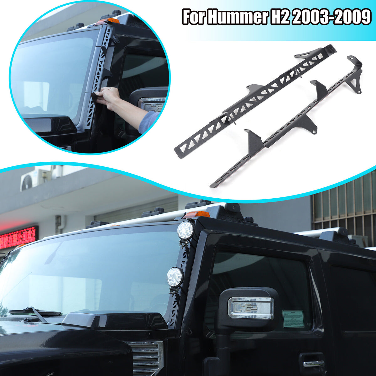 Carbon Steel A-Pillar LED Light Bar Mount Bracket For Hummer H2 2003-2009 1