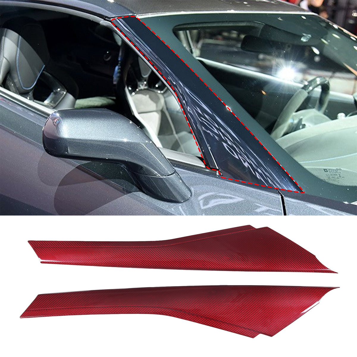 Red Carbon Fiber Exterior Windshield A Pillar Trim Cover For Corvette C7 14-19 3