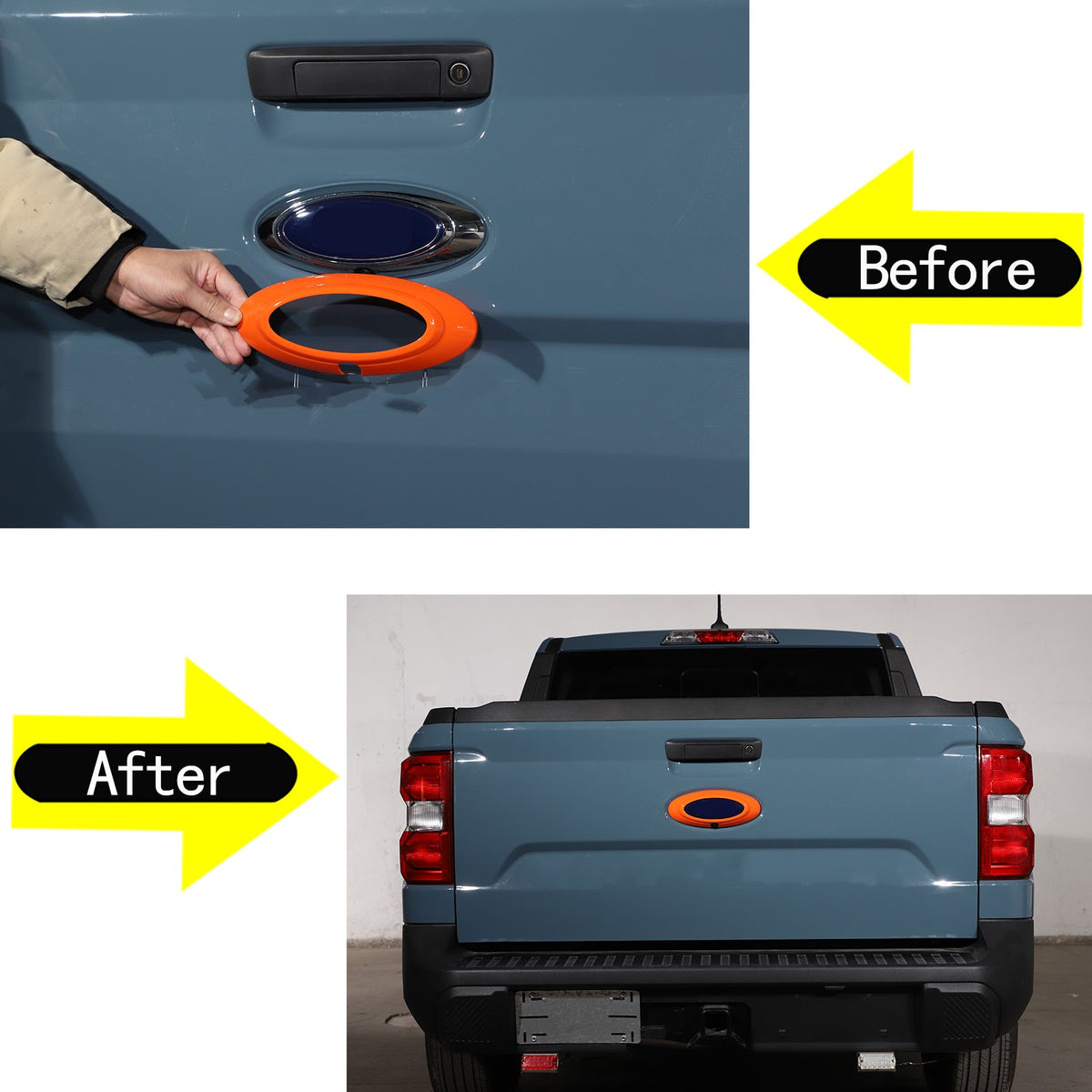 Orange Front Bumper Grille Trim Cover + Logo Ring For Ford Maverick 2022 US 20