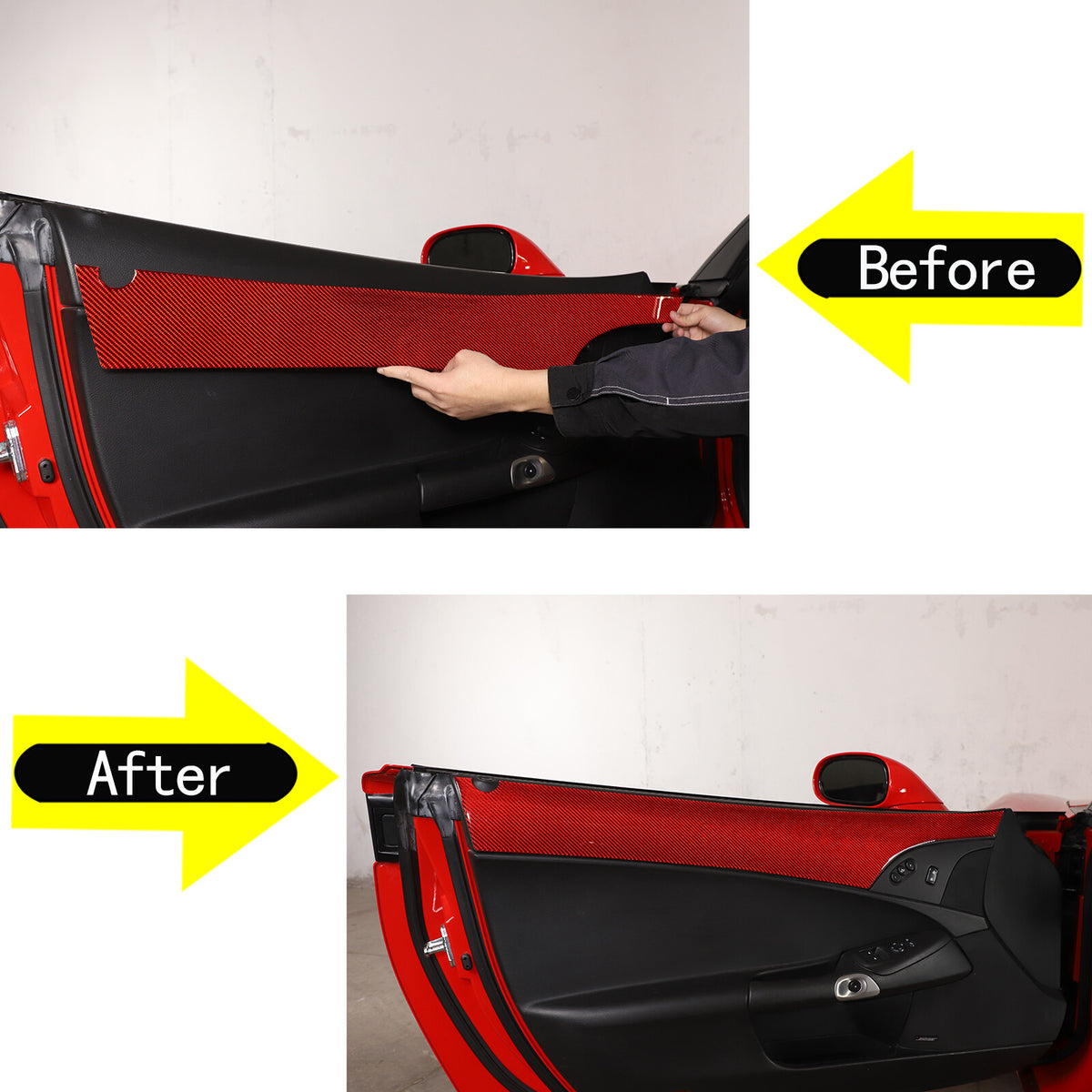 Red Carbon Fiber Interior Door Upper Panel Trim Sticker For Corvette C6 2005-13 5