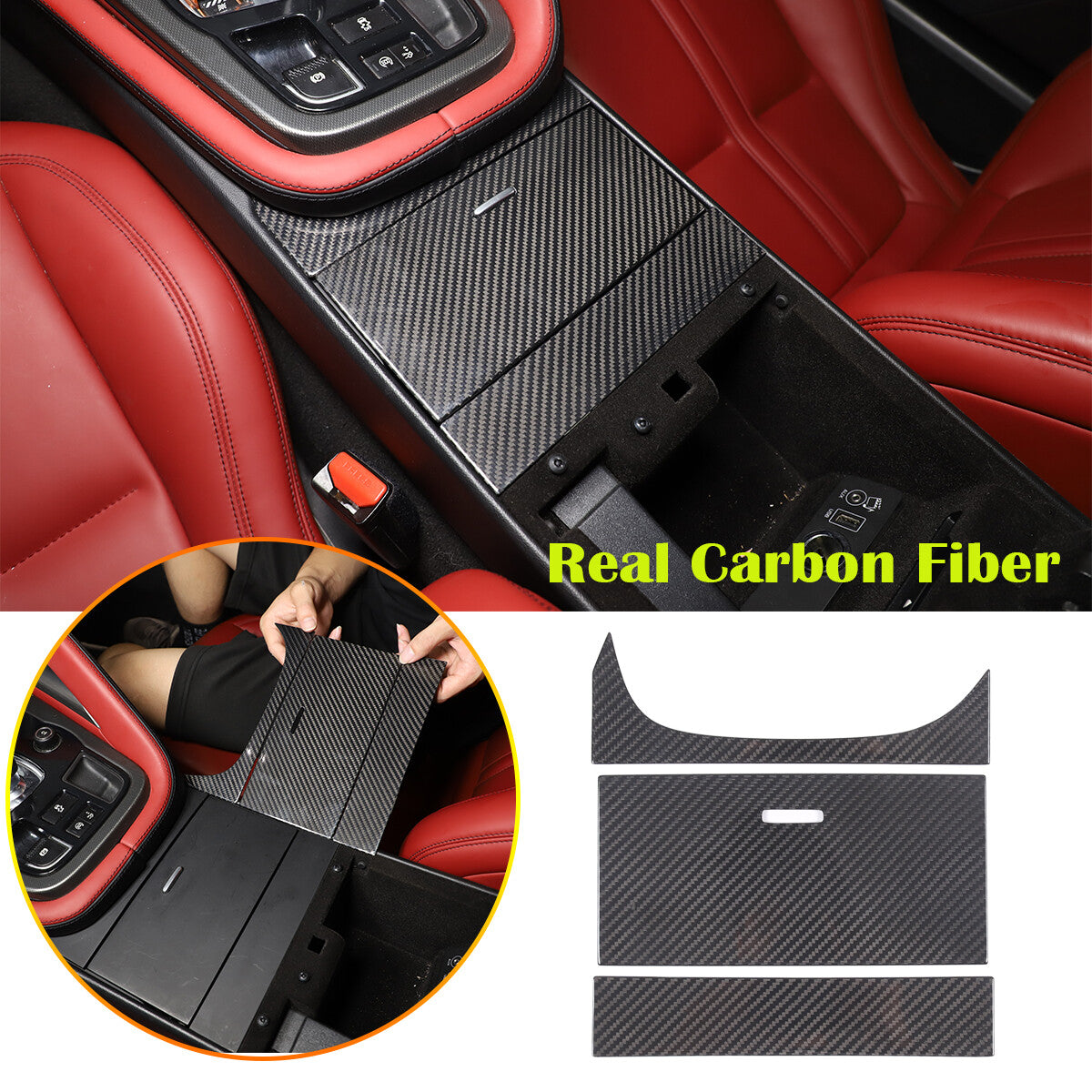 Real Carbon Fiber Central Cup Holder Frame Trim Cover For Jaguar F-TYPE 2013-24 1