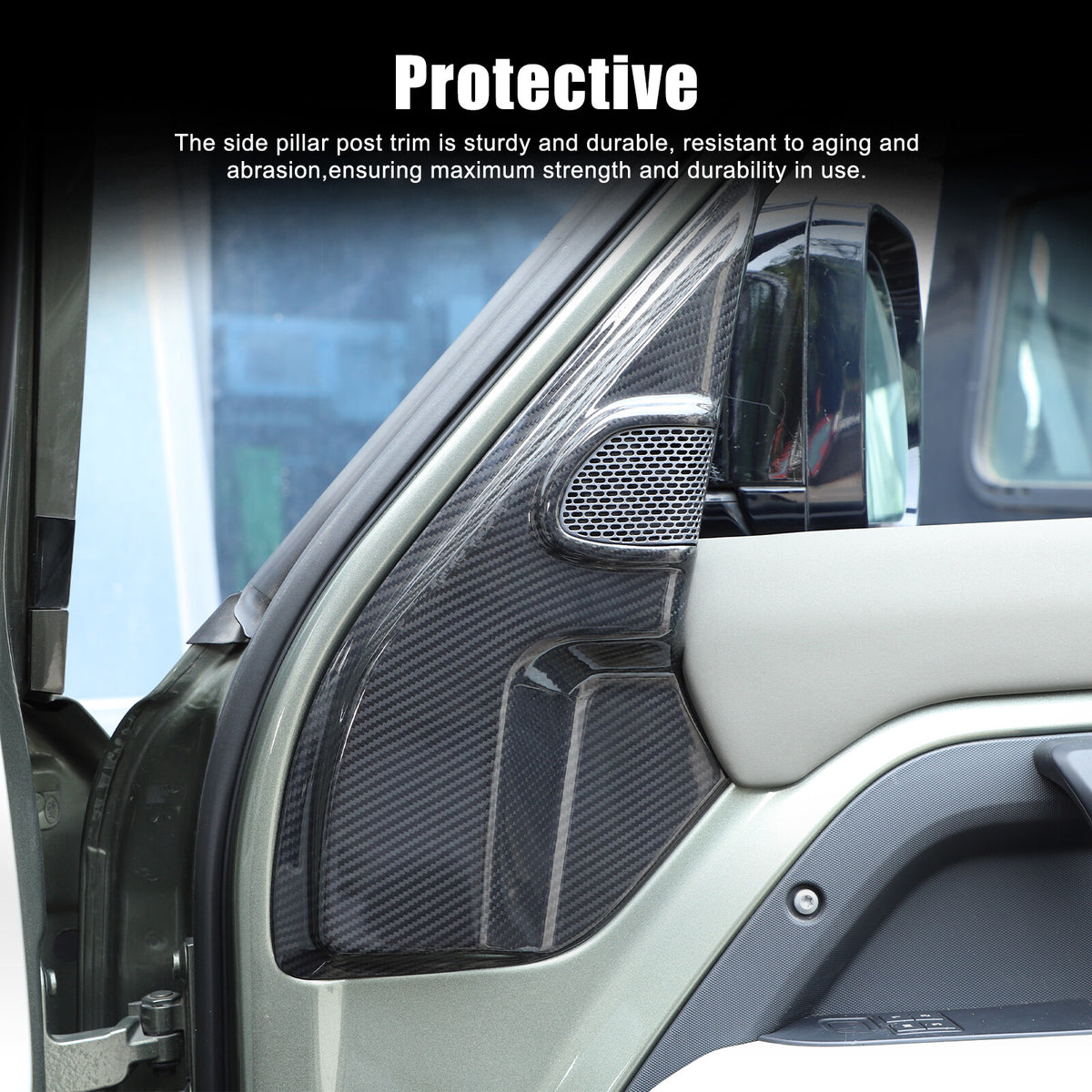 Real Carbon Fiber A pillar Door Speaker Trim Cover For Land Rover Defender 20-24 4