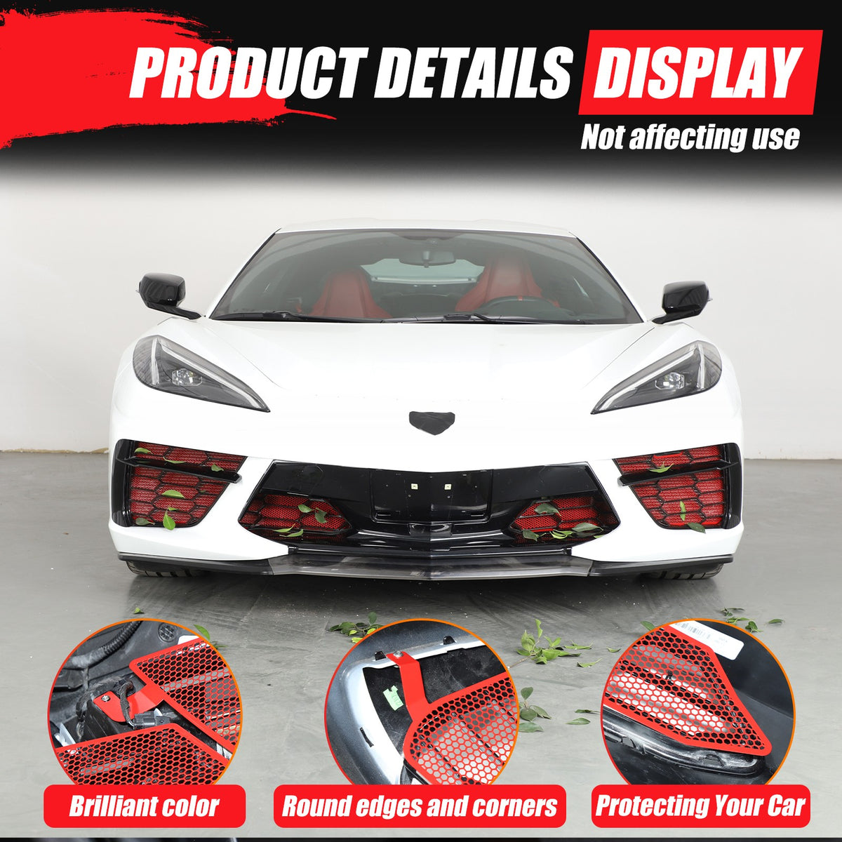 Red Steel Front Bumper Grille Mesh Screen Insect Guard For Corvette C8 2020 US 13