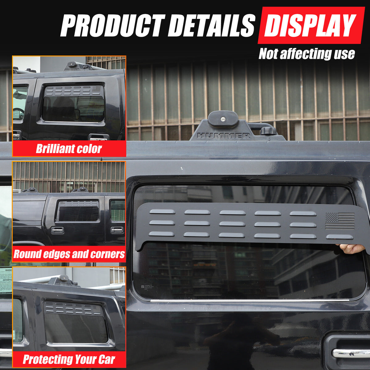 USA Flag Rear Window Vent Louver Shutter Cover Trim for Hummer H2 2003-2009 9