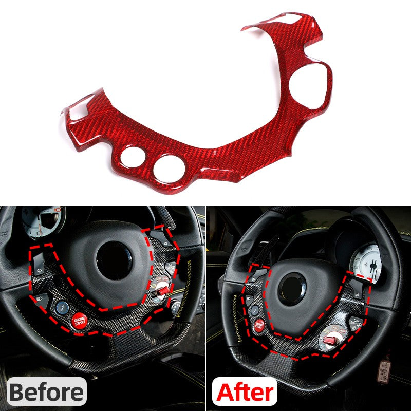 Red Real Dry Carbon Fiber Steering Wheel Button Trim For Ferrari 458 2011-2016 21