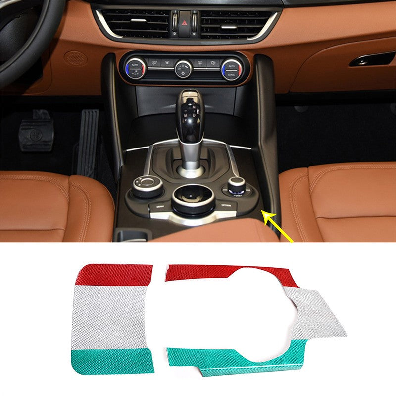 Tri-Color Real Carbon Fiber Center Cup Holder Trim For Alfa Romeo Giulia 2017-19 1