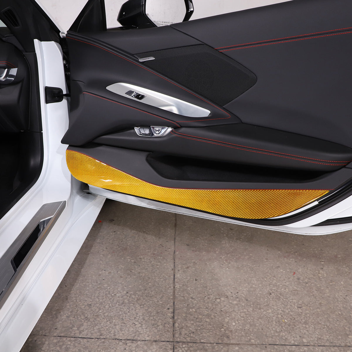 Yellow Carbon Fiber Door Anti-Kick Panel Sticker For Corvette C8 2020-26 9