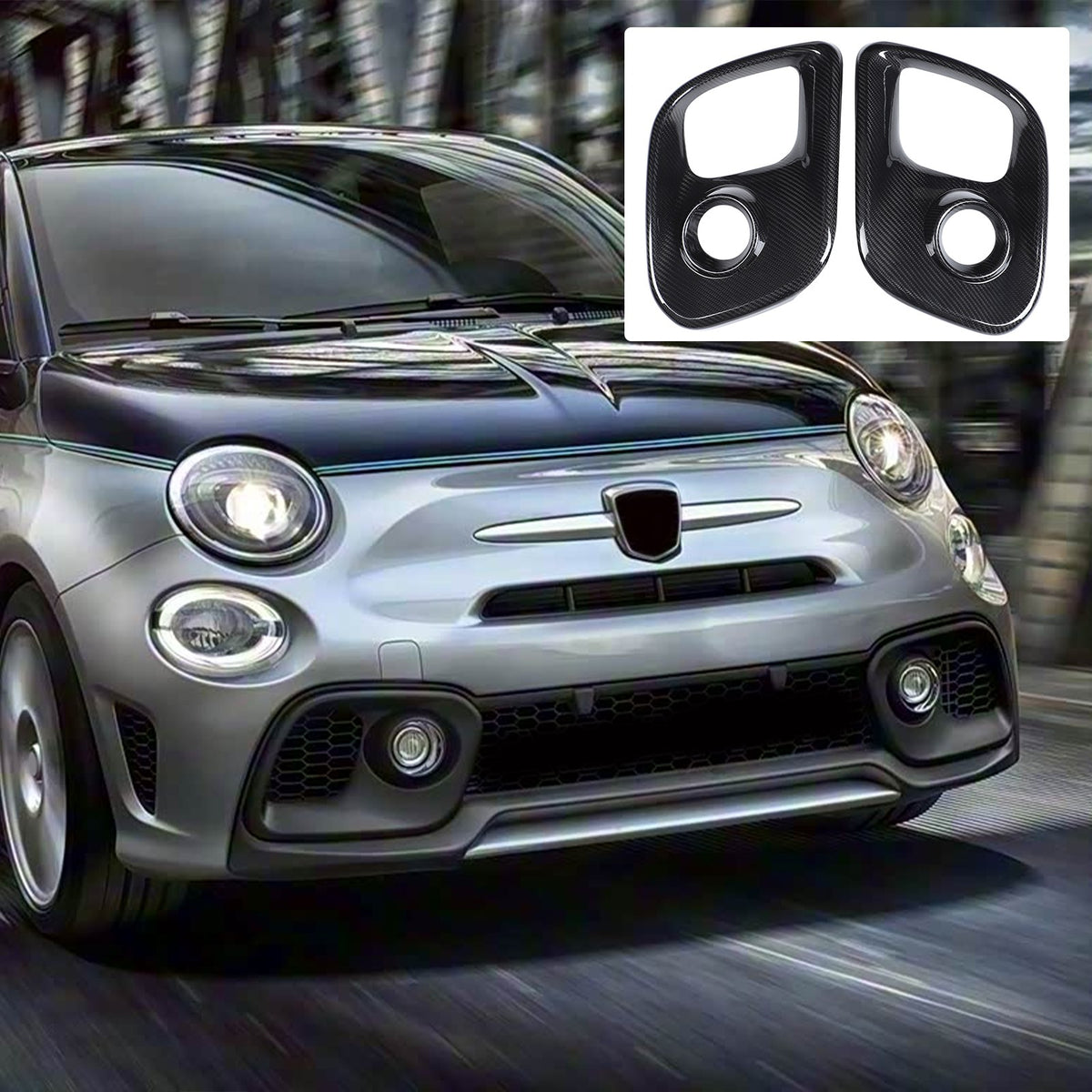 Real Carbon Fiber Front Fog Light Cover Trim For Fiat 500 Abarth 312 2017+ 12