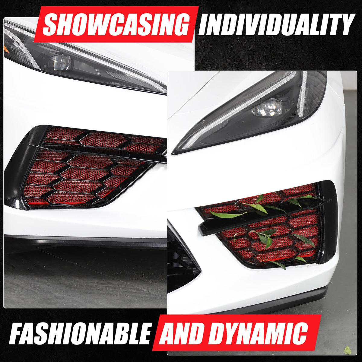 Red Stainless Steel Front Grille Insect Screen Trim For Corvette C8 2020+ 10