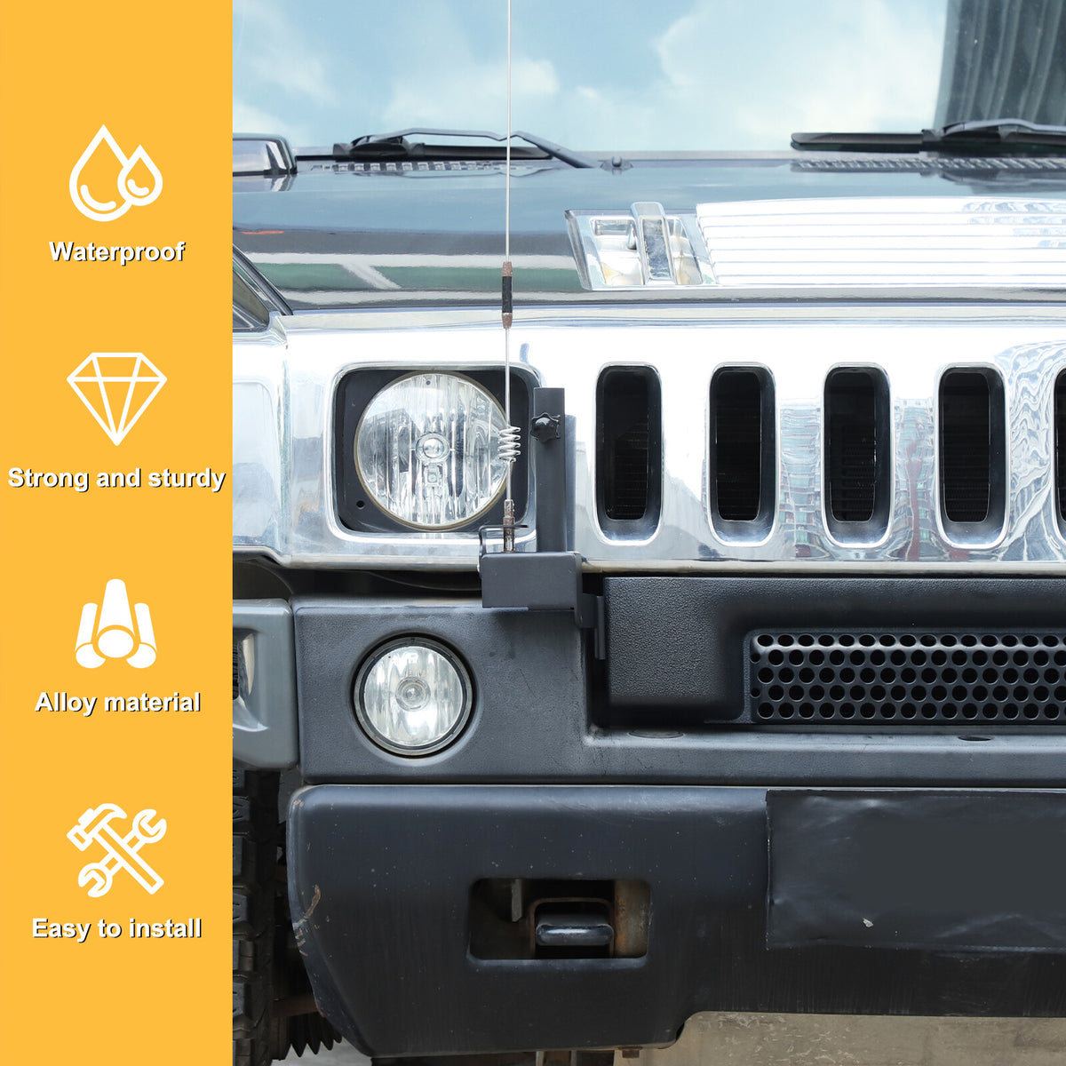 Front Bumper Flagpole Holder Antenna Mount Bracket For Hummer H2 2003-2009 4