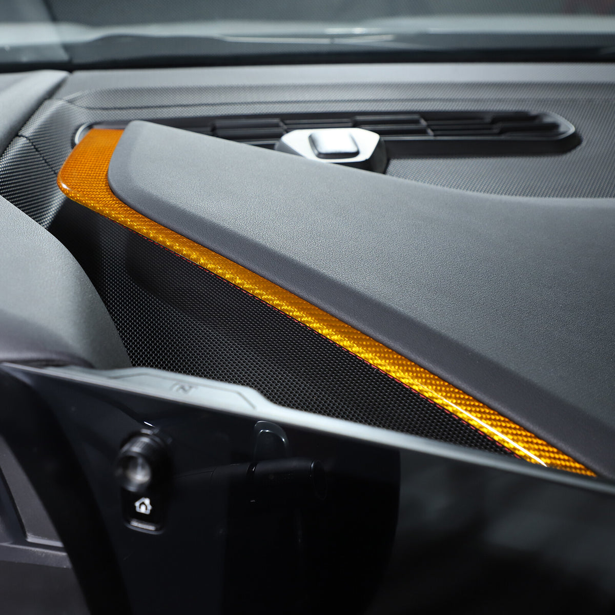 Yellow Carbon Fiber Console Side Dashboard Trim Strip For Corvette C8 20-25 6