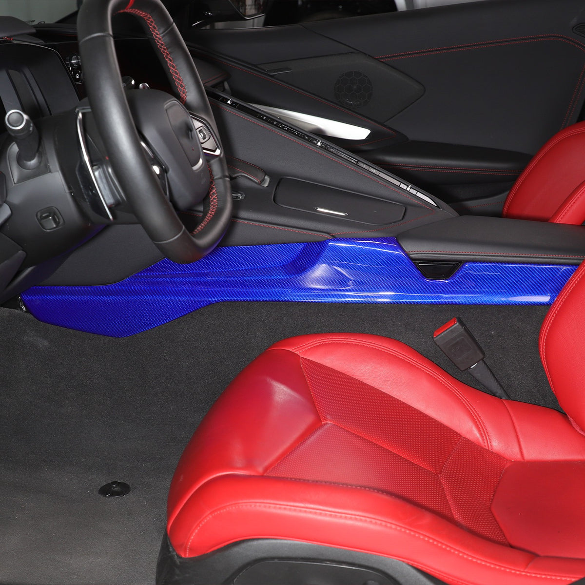 Blue Real Carbon Fiber Lower Armrest Box Panel Trim For Corvette C8 2020+ 15