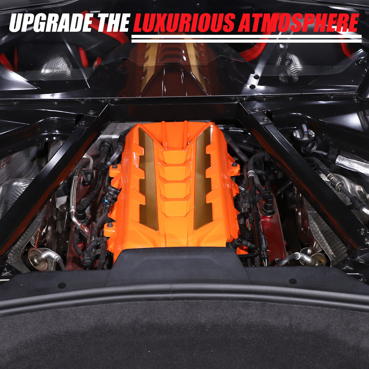 Orange Engine Bay Panel Cover Trim in Edge Yellow For Corvette C8 2020-26 US 12