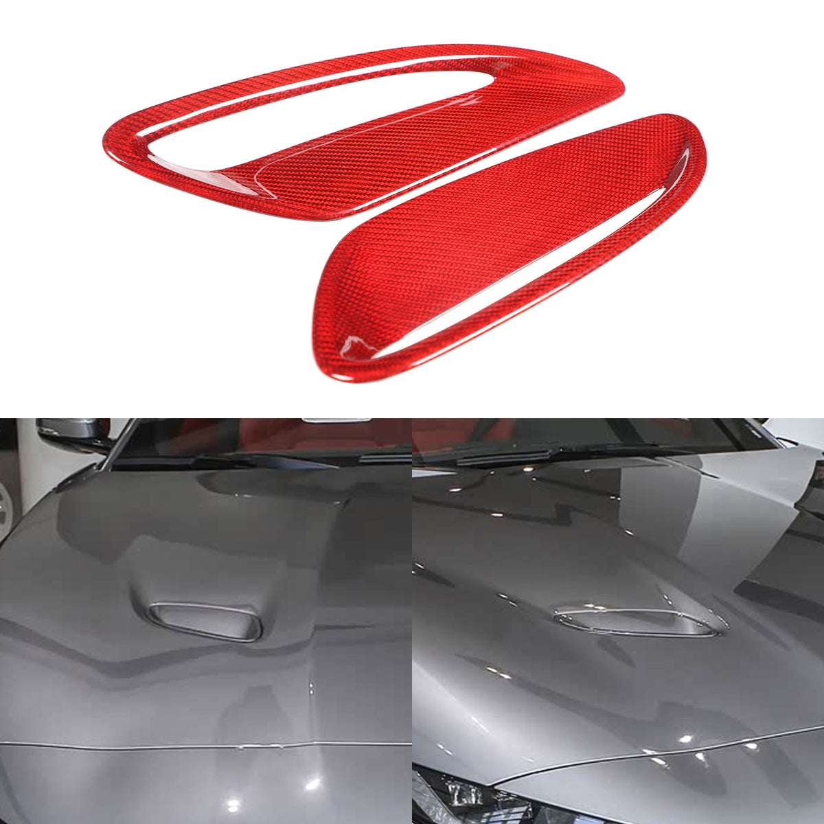 Red Real Carbon Fiber Hood Air Inlet Frame Trim For Jaguar F-TYPE X152 2021+ 13