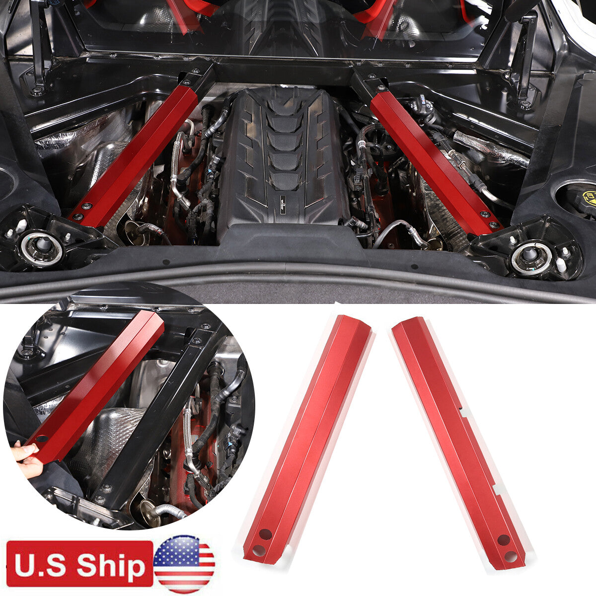 Red Alloy Engine Bay Inner Crossmember Panel Trim Cover For Corvette C8 20-26 US 1