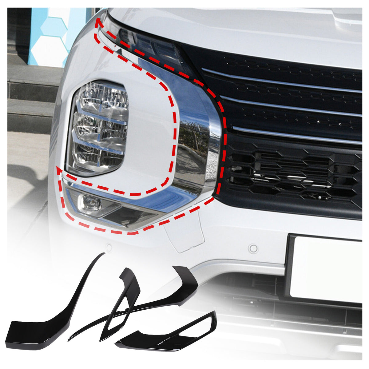 For Mitsubishi Outlander 2022 2023 Black Front Side Grille Molding Cover Trim 12