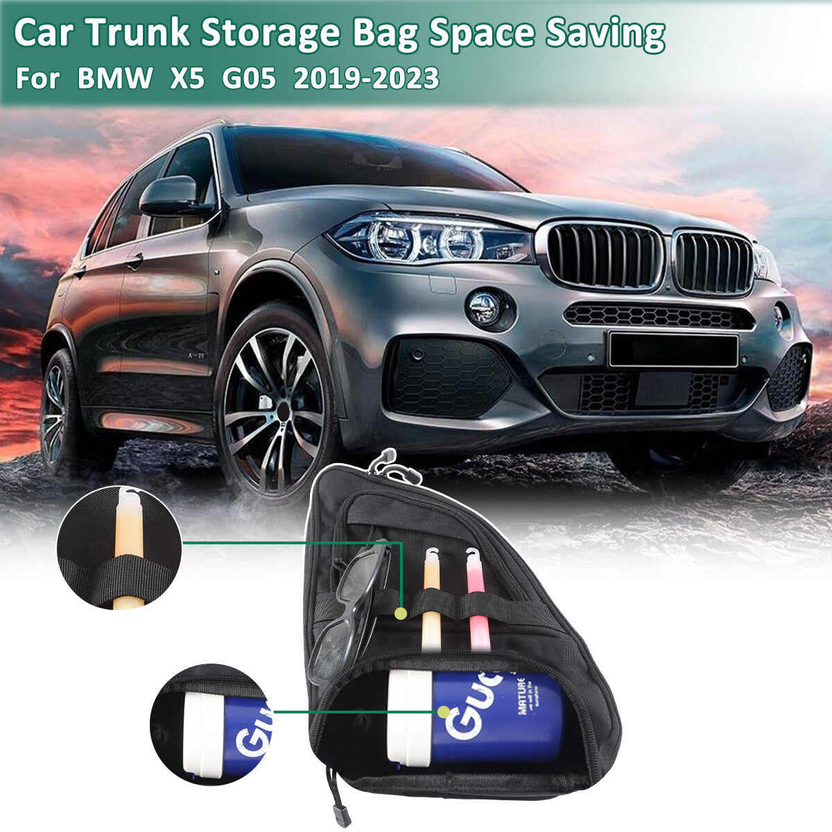 Car Trunk Right Side Window Storage Bag Tool Bag For BMW X5 2019-2023 1