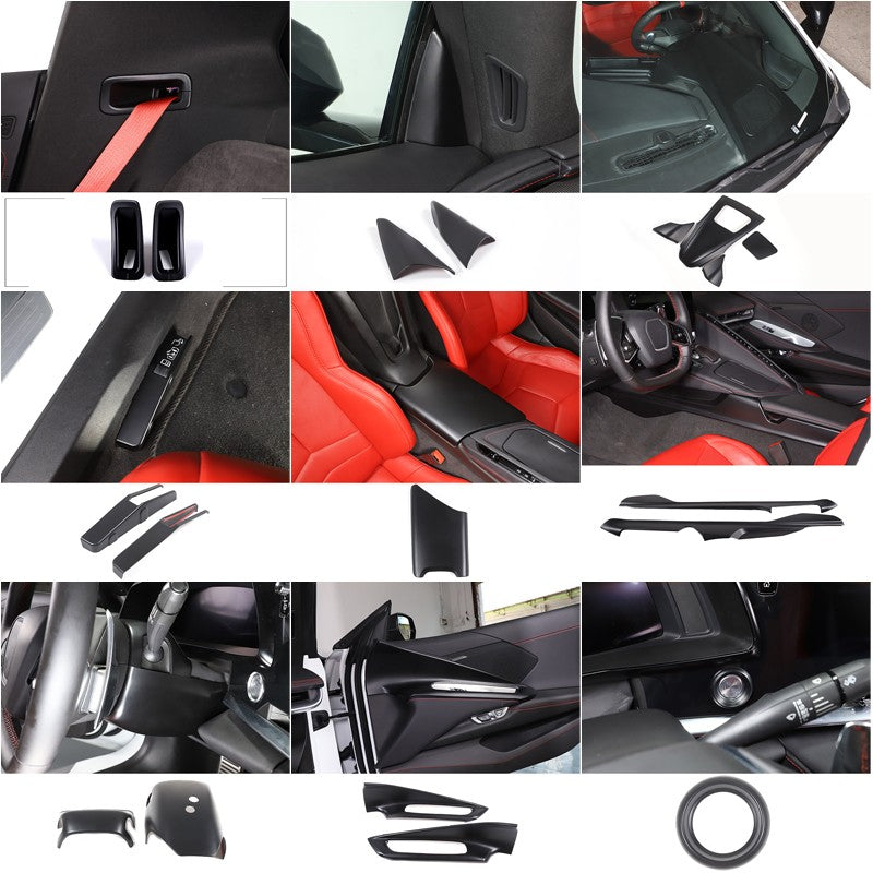 Matte Black ABS Full Interior Set Cover Trim Kit Set For Corvette C8 2020-25 4