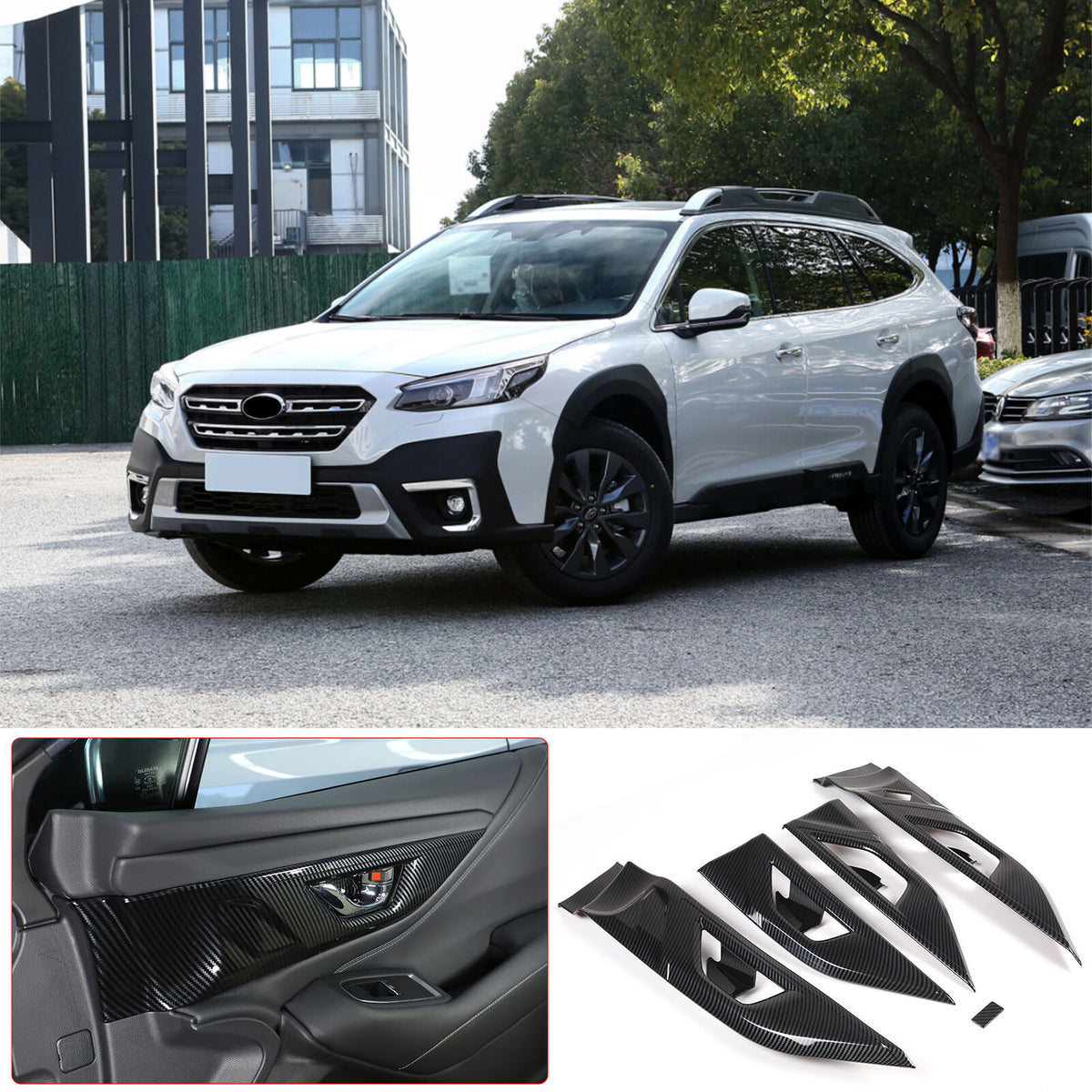 For Subaru Outback BT 2021-2023 Carbon Fiber Inner Door Handle Cover Trim Frame 14