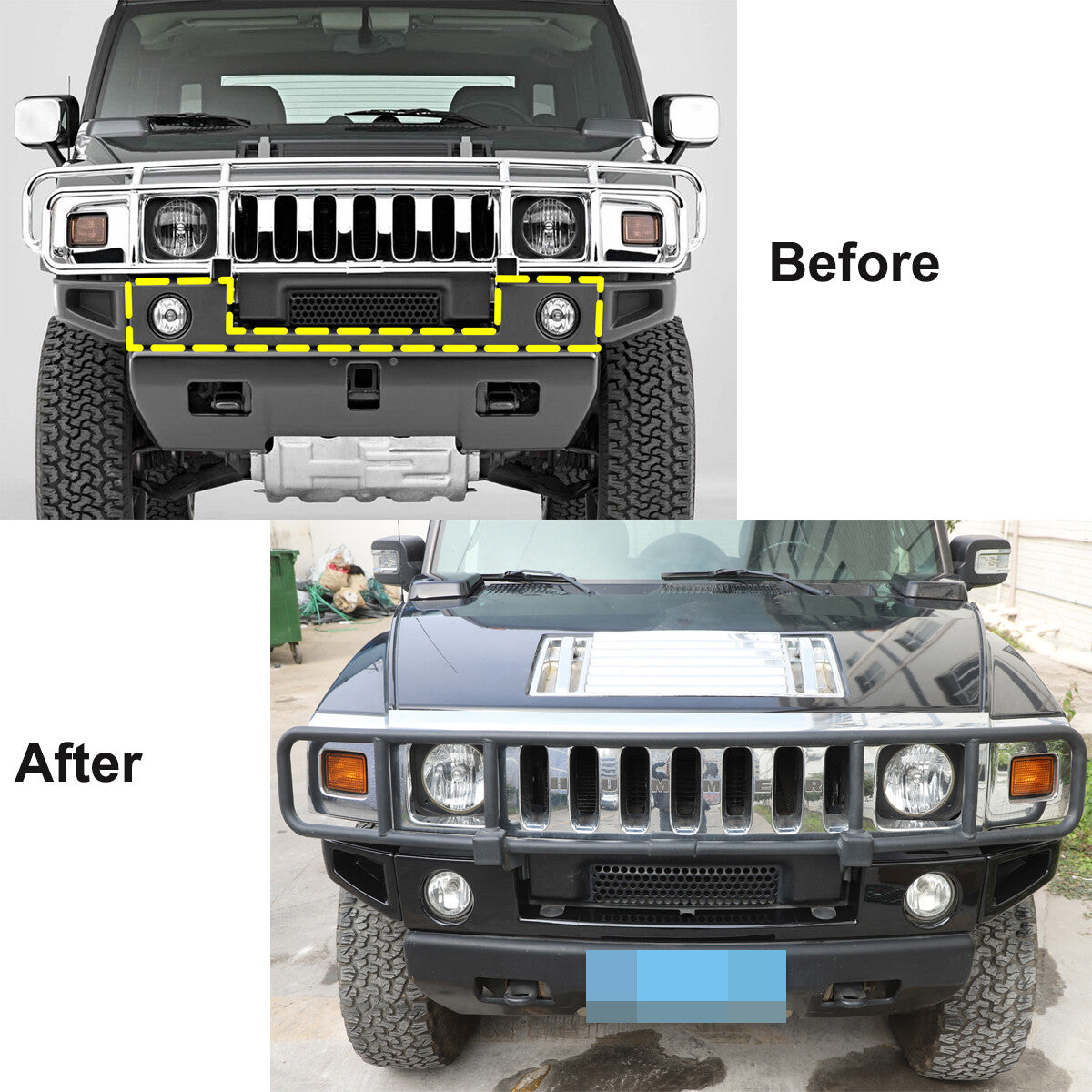 Glossy Black Front Bumper & Side Cover Trim Kit For Hummer H2 SUV SUT 2003-2009 3