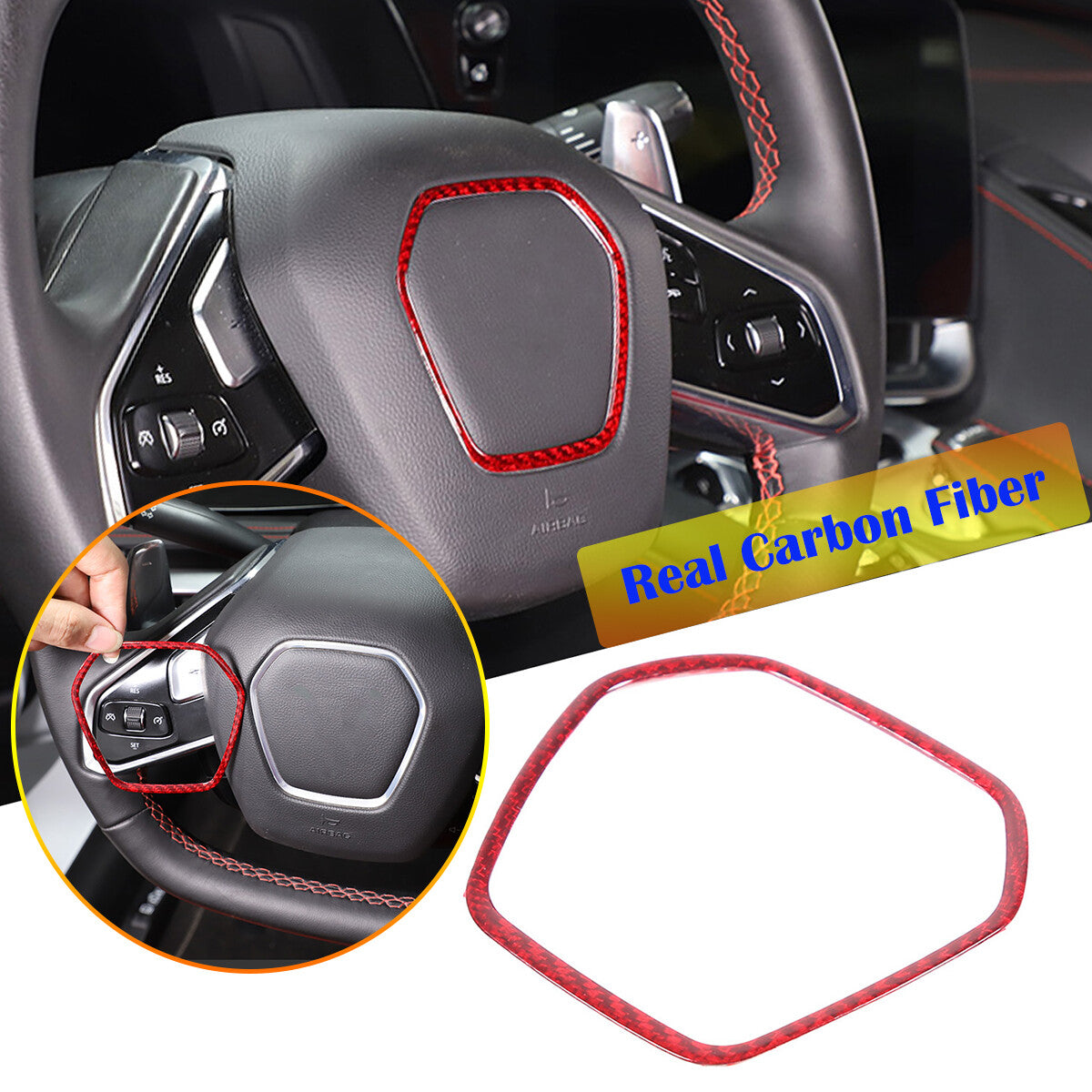 Red Real Carbon Fiber Full Interior Set Decor Trim Kit for Corvette C8 20-25 229
