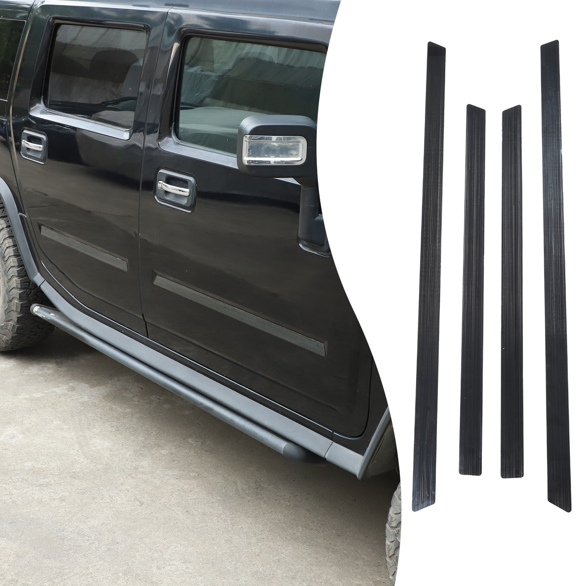 Black Titanium Stainless Steel Body Molding Trim Strips For Hummer H2 2003‑2009 20