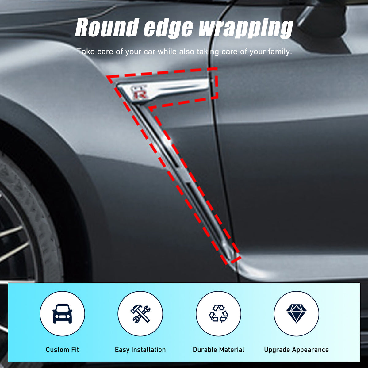 Fit for Nissan GT-R GTR 2008-2022 REAl Carbon Side Fender Vent Fins Cover Trim 10