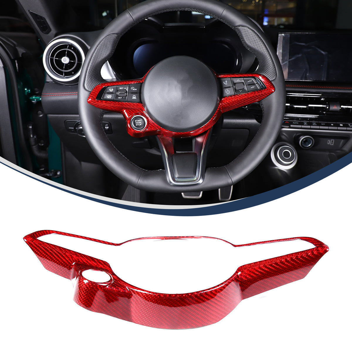 Red Real Carbon Fiber Steering Wheel Cover Trim For Alfa Romeo Tonale 2022-2024 4