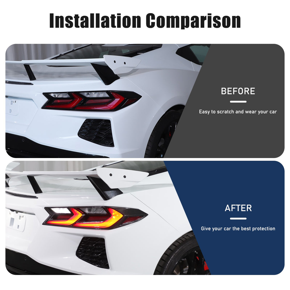 Real Dry Carbon Fiber Tail Light Trim Cover For Corvette C8 2020+ 23