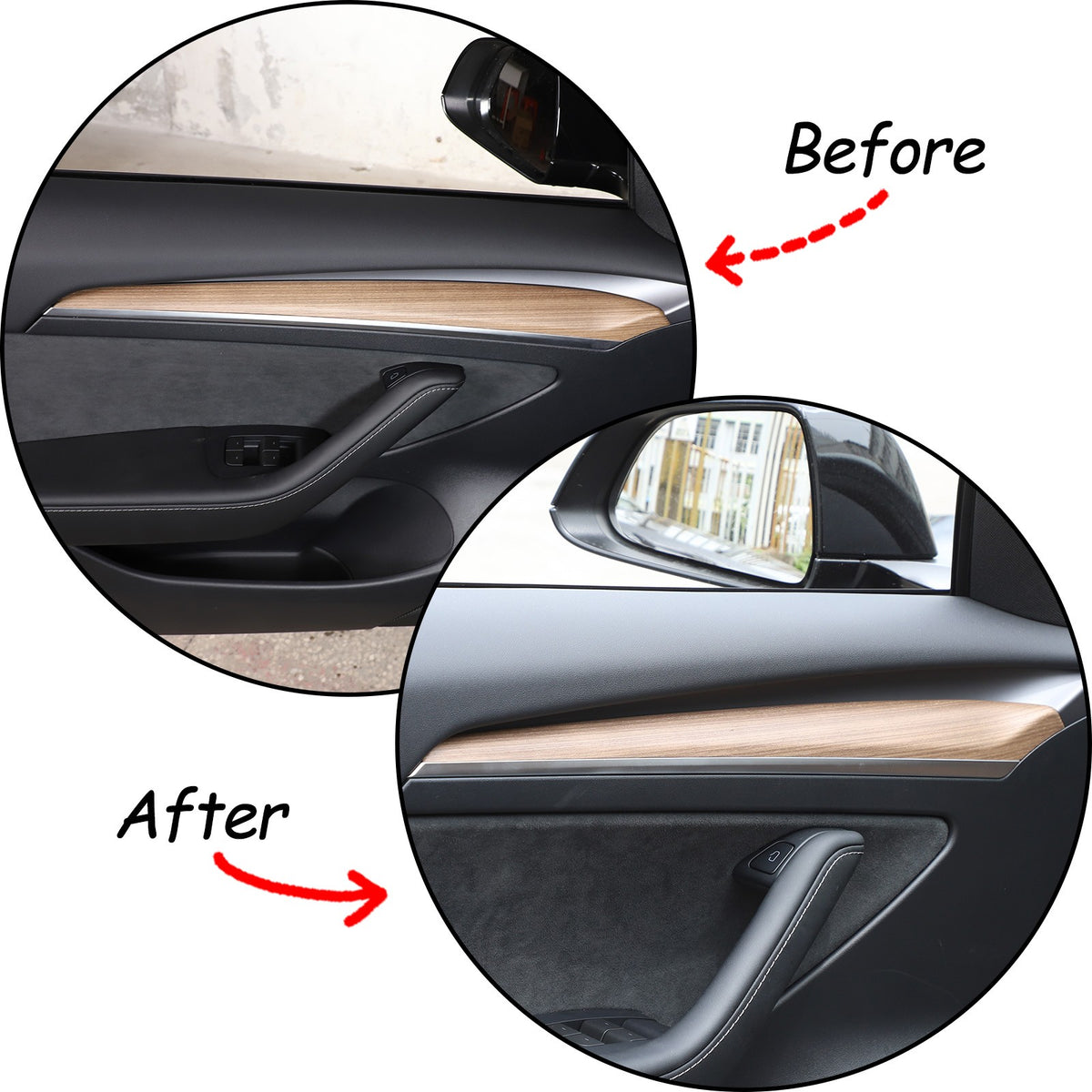 Pear Wood Grain ABS Interior Door Panel Trim For Tesla Model 3/Y 2021-2022 14