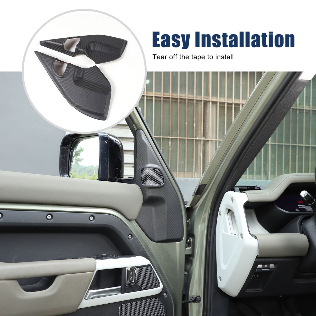 Matte Real Carbon Fiber A pillar Door Speaker Trim Cover For LR Defender 20-24 1
