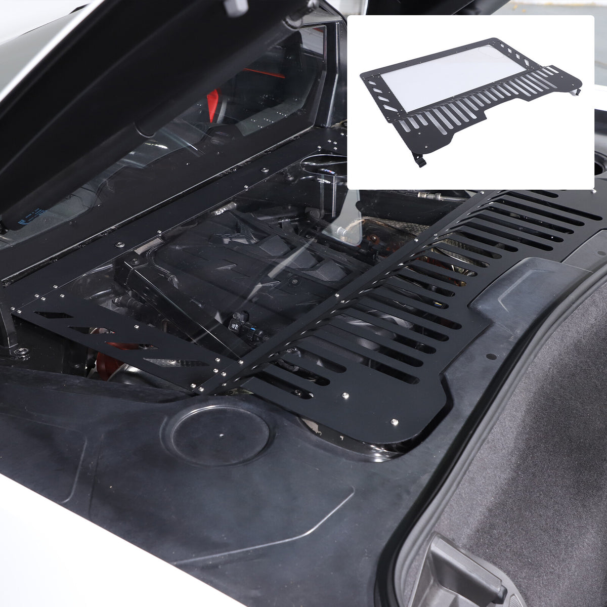 Black Aluminum Engine Hood Transparent Panel Cover Trim For Corvette C8 20+ 6