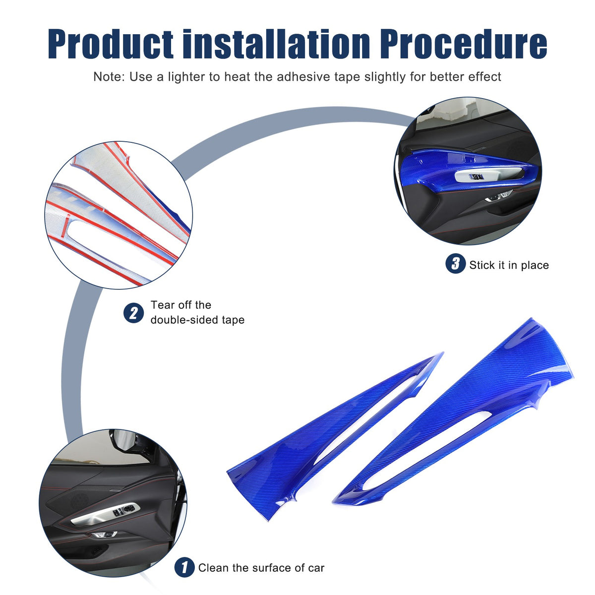 Blue Real Carbon Fiber Interior Door Panel Trim Cover For Corvette C8 2020-2026 4